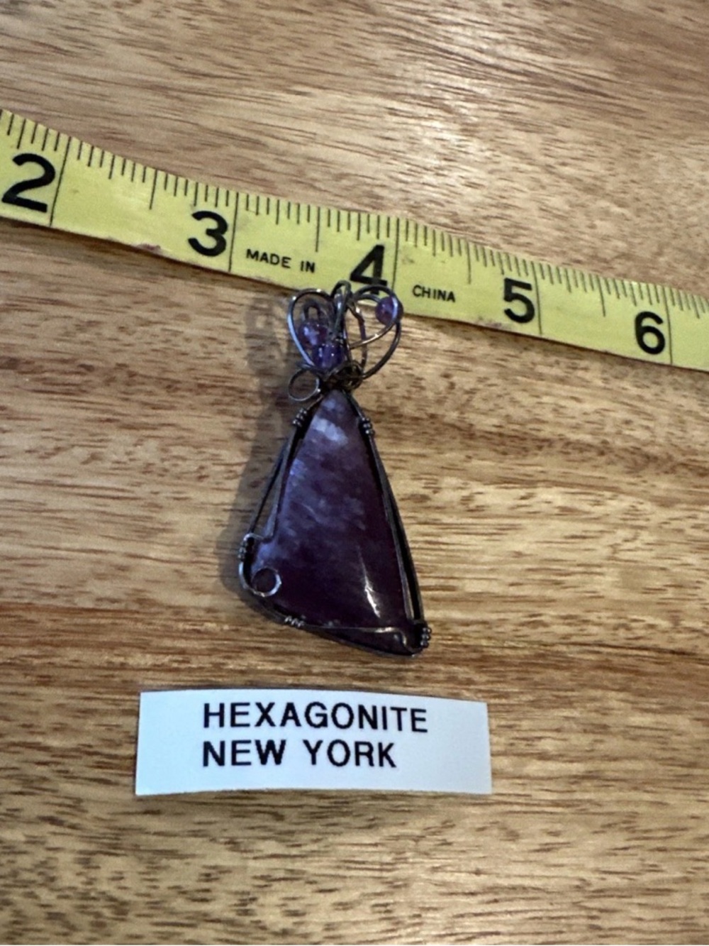 Hexagonite New York Purple Triangle Wire-Wrapped Pendant